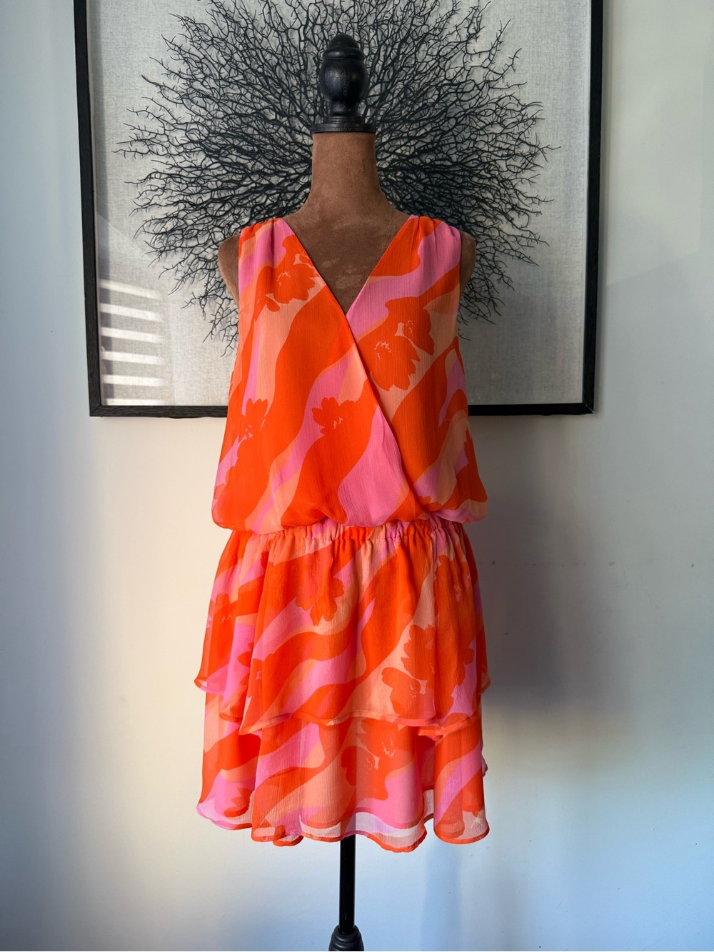 Ramy Brook Baldwin Orange Pink Floral Print Mini Dress 100% Viscose India New